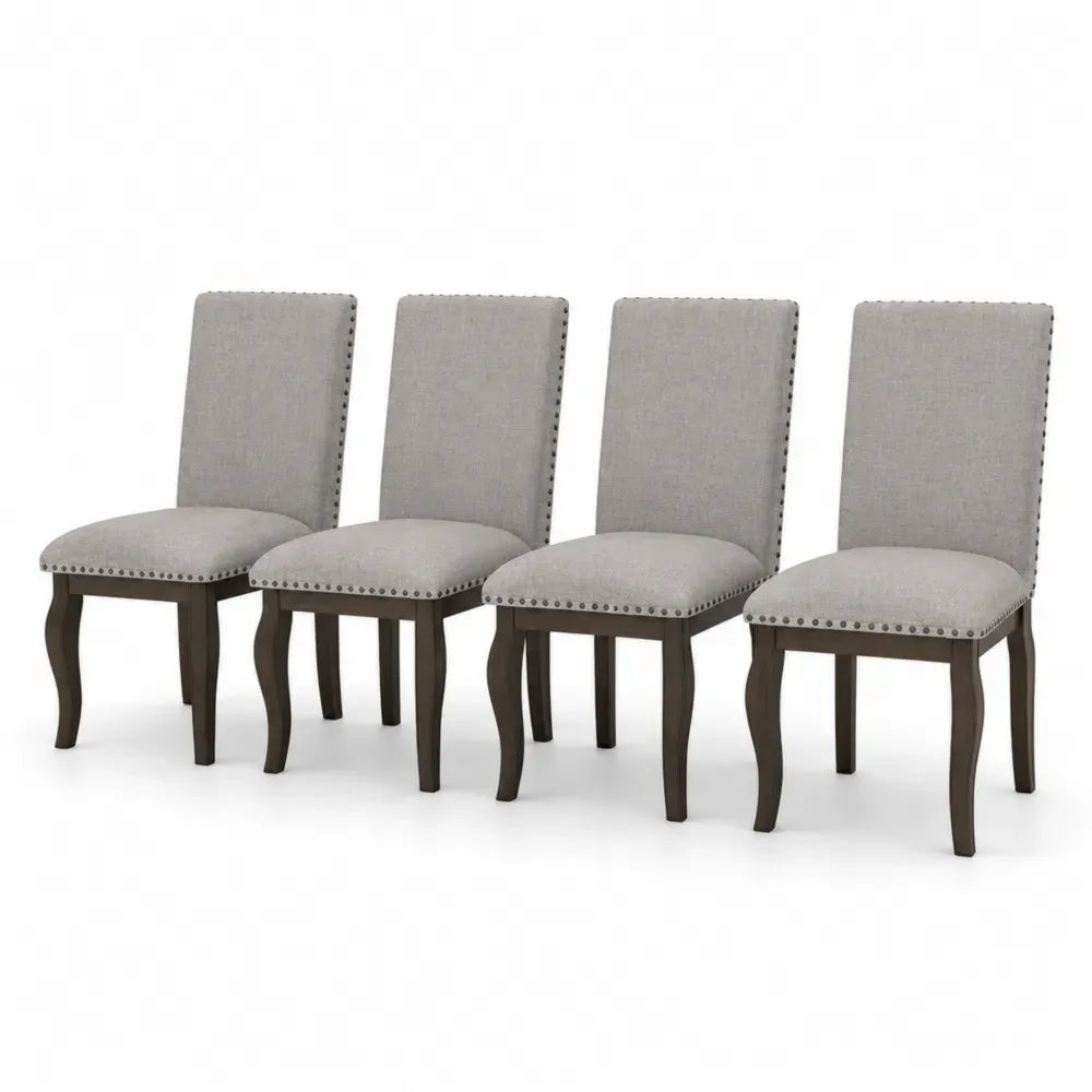 Esszimmerstühle 4er Set gepolstert 45 x 56 x 95 cm Polyestergewebe Polyurethanschaum Gummibaum Massivholz rechteckig Hellgrau Dunkelbraun