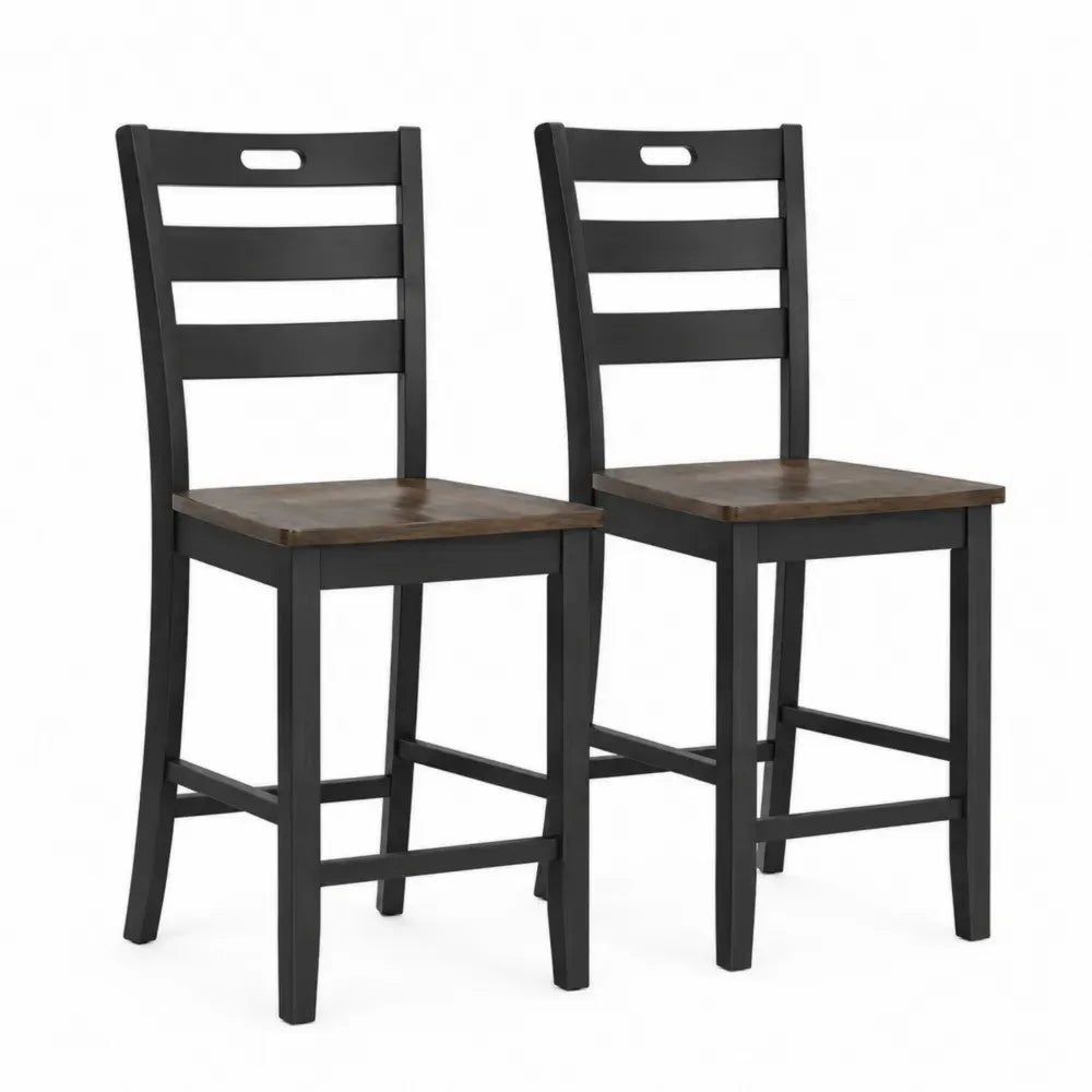 Barstuhl 2er Set mit Leiterlehne Sitzhöhe 65 cm Kautschukholz rechteckig Schwarz Dunkelbraun 45 x 48 x 108 cm