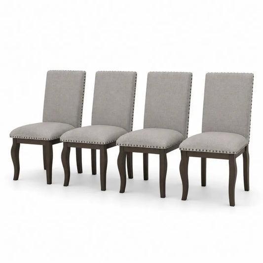 Esszimmerstühle 4er Set gepolstert 45 x 56 x 95 cm Polyestergewebe Polyurethanschaum Gummibaum Massivholz rechteckig Hellgrau Dunkelbraun