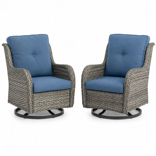 2er Set Loungesessel Drehsessel mit PE-Rattan Stahlrahmen Polyesterkissen Schalensitz Grau Blau Schwarz je 78 x 86 x 92 cm