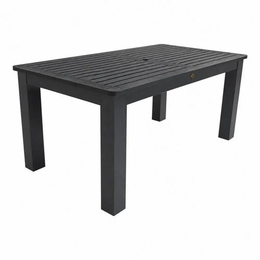 Rechteckiger Gartentisch Esstisch aus schwarzem Akazien-Massivholz mit Lattenplatte und Schirmloch 150 x 90 x 75 cm