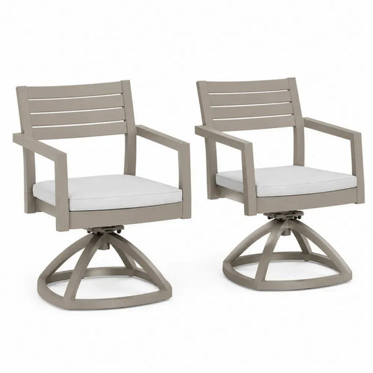 2er Set Gartenstuhl Drehsessel mit Armlehnen pulverbeschichtetes Aluminium Polyesterkissen Taupe Weiß Schwarz je 62 x 68 x 88 cm