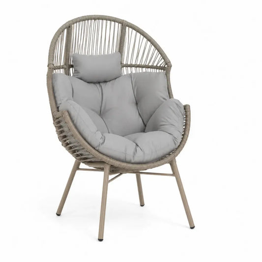 Loungesessel Gartensessel Eiersessel mit PE-Rattan Stahlrahmen Polyesterkissen ovale Korbschale Taupe Hellgrau Schwarz 100 x 88 x 152 cm
