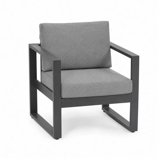 Loungesessel Gartensessel mit Aluminiumrahmen Polyesterkissen rechteckig Schwarz Grau 82 x 78 x 76 cm